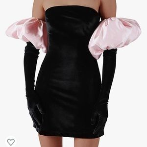 Black tube dress with puff sleeves